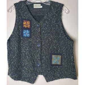 Bread Staley Gretzinger Floral Painted Green‎ Blue Vest Size 1 Wearable Art Boho